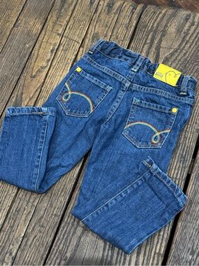Little Bird Girls Blue Denim Jeans with Rainbow Stitching Size 2-3 Years
